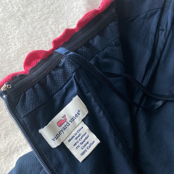 Vineyard Vines Ric Rac Strapless Dress Navy Pink Trim Party Cotton Blend sz 2 - Picture 7 of 13